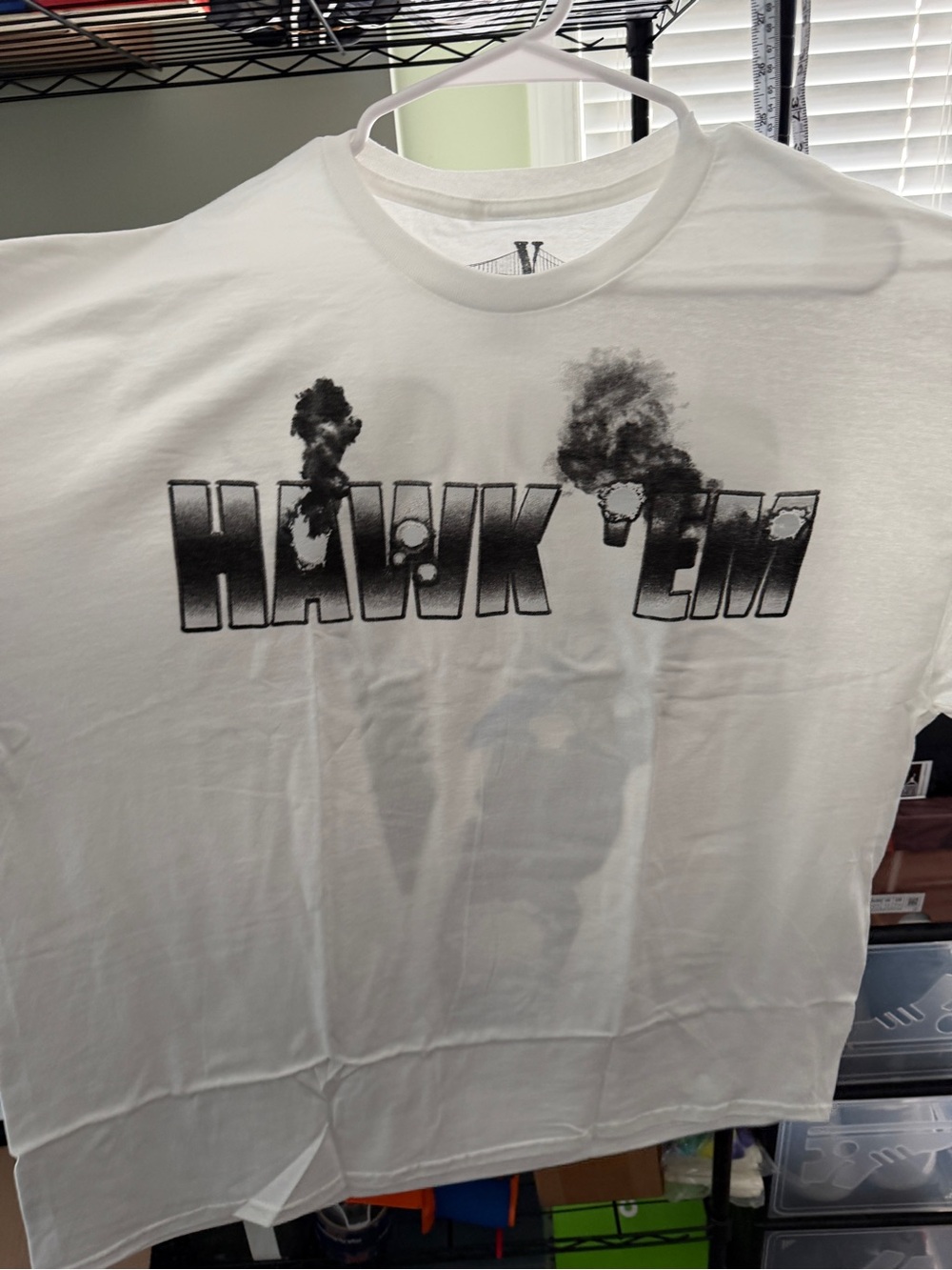 VLONE White Tee with Black 'HAWK EM' Graphic